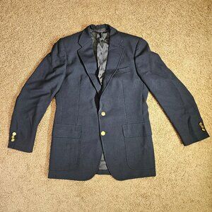 Vintage Stanley Blacker Blazer Mens 40R Navy Blue Gold Buttons Wool Blend USA